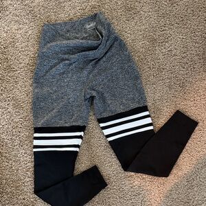 Bombshell Sportswear Gray and Black Leggings with White Stripes